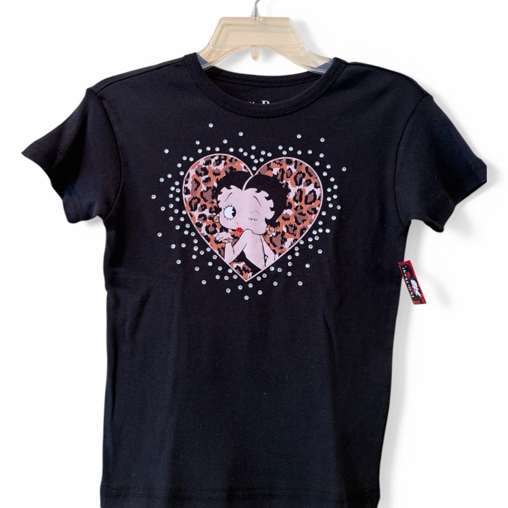 Betty Boop Black Graphic Heart Tee with Rhinestones